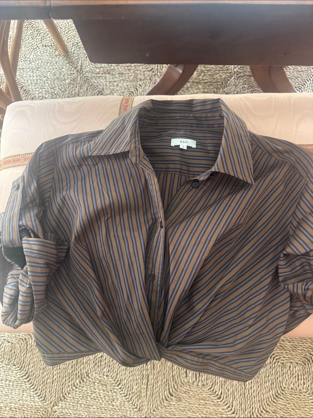 A.L.C. Brown and Blue Striped Button-Up Blouse